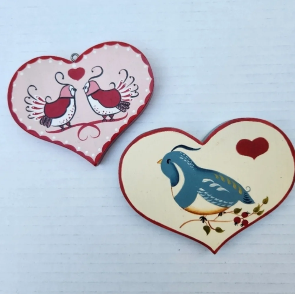 Folk Art Decor Hearts + Felt Cat Plush  Handmade Valentine Wall Hanging Set